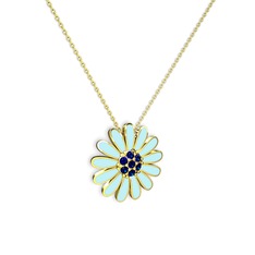 Papatya Kolye - Lab safir 8 ayar altın kolye (Pastel mavi mineli, 40 cm altın rolo zincir) #1olnek4