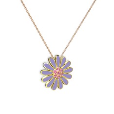 Papatya Kolye - Pembe kuvars 8 ayar altın kolye (Menekşe mineli, 40 cm rose altın rolo zincir) #1ootxw