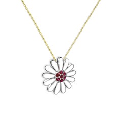 Papatya Kolye - Rodolit garnet 14 ayar beyaz altın kolye (Beyaz mineli, 40 cm altın rolo zincir) #1or9j2t