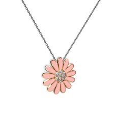 Pırlanta 925 ayar rose altın kaplama gümüş kolye (0.252 karat, pastel pembe mineli, 40 cm gümüş rolo zincir)