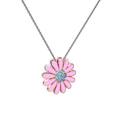 Papatya Kolye - Akuamarin 14 ayar rose altın kolye (Pembe mineli, 40 cm gümüş rolo zincir) #1oxao8r