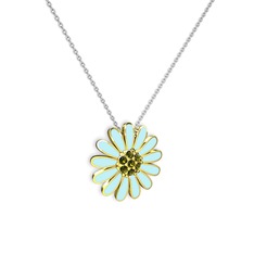Papatya Kolye - Peridot 925 ayar altın kaplama gümüş kolye (Pastel mavi mineli, 40 cm beyaz altın rolo zincir) #1pjagr3
