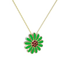 Papatya Kolye - Garnet 18 ayar rose altın kolye (Yeşil mineli, 40 cm altın rolo zincir) #1pjltvg
