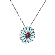 Papatya Kolye - Garnet 925 ayar siyah rodyum kaplama gümüş kolye (Pastel mavi mineli, 40 cm gümüş rolo zincir) #1plnx2n