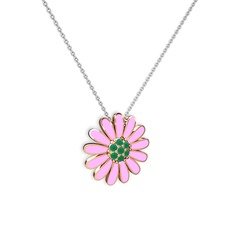 Papatya Kolye - Kök zümrüt 18 ayar rose altın kolye (Pembe mineli, 40 cm beyaz altın rolo zincir) #1pm03nn