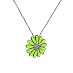 Swarovski 925 ayar siyah rodyum kaplama gümüş kolye (Neon yeşil mineli, 40 cm gümüş rolo zincir)