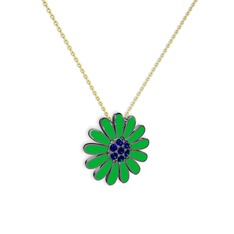 Papatya Kolye - Lab safir 925 ayar siyah rodyum kaplama gümüş kolye (Yeşil mineli, 40 cm altın rolo zincir) #1q8tk1t