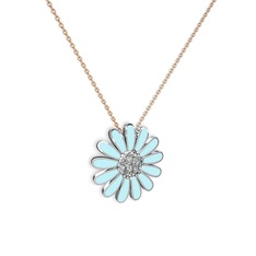 Papatya Kolye - Swarovski 8 ayar beyaz altın kolye (Pastel mavi mineli, 40 cm rose altın rolo zincir) #1q9hup2
