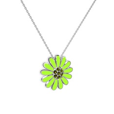 Papatya Kolye - Peridot 14 ayar beyaz altın kolye (Neon yeşil mineli, 40 cm gümüş rolo zincir) #1qbpxxc