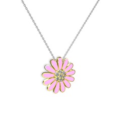 Papatya Kolye - Pırlanta 925 ayar altın kaplama gümüş kolye (0.252 karat, pembe mineli, 40 cm beyaz altın rolo zincir) #1qdgk3v