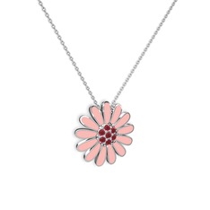 Papatya Kolye - Kök yakut 8 ayar beyaz altın kolye (Pastel pembe mineli, 40 cm beyaz altın rolo zincir) #1qi8fsx