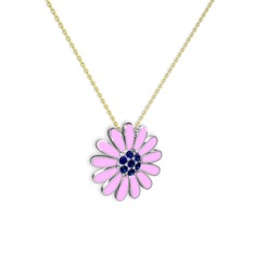 Lab safir 14 ayar beyaz altın kolye (Pembe mineli, 40 cm altın rolo zincir)