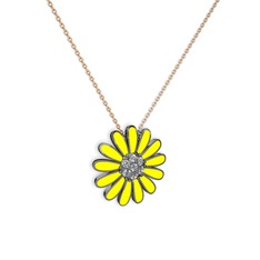 Papatya Kolye - Swarovski 925 ayar siyah rodyum kaplama gümüş kolye (Sarı mineli, 40 cm rose altın rolo zincir) #1qnra8g