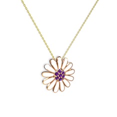Papatya Kolye - Ametist 8 ayar rose altın kolye (Beyaz mineli, 40 cm gümüş rolo zincir) #1qp4ars