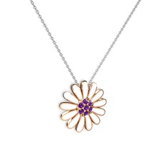 Papatya Kolye - Ametist 14 ayar rose altın kolye (Beyaz mineli, 40 cm gümüş rolo zincir) #1qtit8x