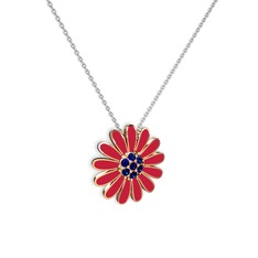 Papatya Kolye - Lab safir 925 ayar rose altın kaplama gümüş kolye (Kırmızı mineli, 40 cm gümüş rolo zincir) #1qy6a8s