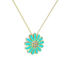 Beyaz zirkon 8 ayar altın kolye (Turkuaz mineli, 40 cm altın rolo zincir)