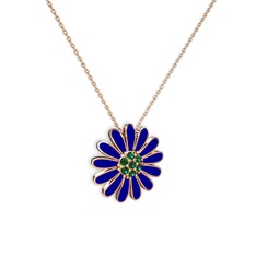 Papatya Kolye - Yeşil kuvars 8 ayar rose altın kolye (Lacivert mineli, 40 cm rose altın rolo zincir) #1r9dfxb