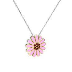 Garnet 14 ayar altın kolye (Pembe mineli, 40 cm beyaz altın rolo zincir)
