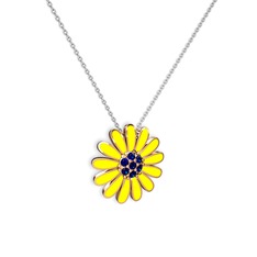 Papatya Kolye - Lab safir 14 ayar rose altın kolye (Sarı mineli, 40 cm beyaz altın rolo zincir) #1ribk9a