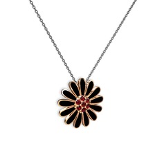 Papatya Kolye - Garnet 8 ayar rose altın kolye (Siyah mineli, 40 cm gümüş rolo zincir) #1rj7p30