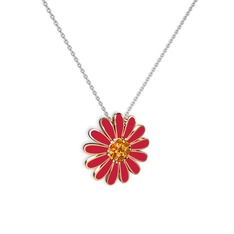 Papatya Kolye - Sitrin 18 ayar rose altın kolye (Kırmızı mineli, 40 cm beyaz altın rolo zincir) #1rkif6c