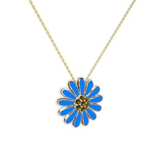 Papatya Kolye - Peridot 14 ayar rose altın kolye (Mavi mineli, 40 cm gümüş rolo zincir) #1rnva0y