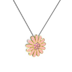 Papatya Kolye - Pembe kuvars 925 ayar altın kaplama gümüş kolye (Pastel pembe mineli, 40 cm gümüş rolo zincir) #1ro6t1a