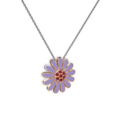 Kök yakut 14 ayar rose altın kolye (Menekşe mineli, 40 cm gümüş rolo zincir)