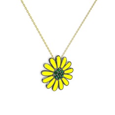 Papatya Kolye - Yeşil kuvars 925 ayar siyah rodyum kaplama gümüş kolye (Sarı mineli, 40 cm altın rolo zincir) #1rq8jyo