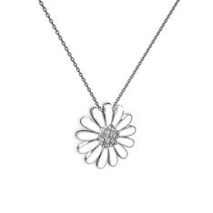 Papatya Kolye - Swarovski 14 ayar beyaz altın kolye (Beyaz mineli, 40 cm gümüş rolo zincir) #1rs98mr