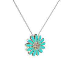 Swarovski 925 ayar rose altın kaplama gümüş kolye (Turkuaz mineli, 40 cm beyaz altın rolo zincir)