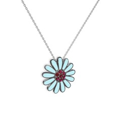 Papatya Kolye - Rodolit garnet 925 ayar siyah rodyum kaplama gümüş kolye (Pastel mavi mineli, 40 cm gümüş rolo zincir) #1s1g0xf