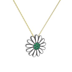 Papatya Kolye - Kök zümrüt 925 ayar siyah rodyum kaplama gümüş kolye (Beyaz mineli, 40 cm altın rolo zincir) #1sgm8ua