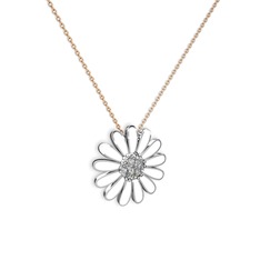 Papatya Kolye - Beyaz zirkon 14 ayar beyaz altın kolye (Beyaz mineli, 40 cm rose altın rolo zincir) #1sojb8y