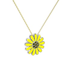 Peridot 18 ayar beyaz altın kolye (Sarı mineli, 40 cm gümüş rolo zincir)