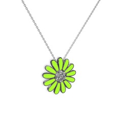 Beyaz zirkon 925 ayar siyah rodyum kaplama gümüş kolye (Neon yeşil mineli, 40 cm beyaz altın rolo zincir)