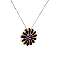 Lab safir 8 ayar rose altın kolye (Siyah mineli, 40 cm rose altın rolo zincir)