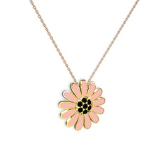 Siyah zirkon 8 ayar altın kolye (Pastel pembe mineli, 40 cm gümüş rolo zincir)
