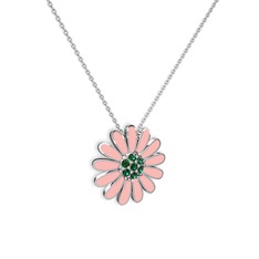 Yeşil kuvars 8 ayar beyaz altın kolye (Pastel pembe mineli, 40 cm gümüş rolo zincir)