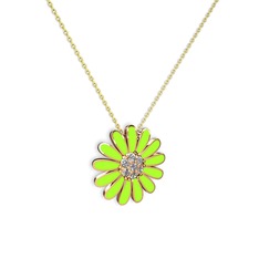 Papatya Kolye - Beyaz zirkon 925 ayar rose altın kaplama gümüş kolye (Neon yeşil mineli, 40 cm altın rolo zincir) #1t627z4