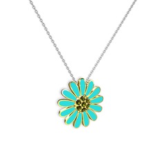 Papatya Kolye - Peridot 18 ayar altın kolye (Turkuaz mineli, 40 cm beyaz altın rolo zincir) #1t6g4aj