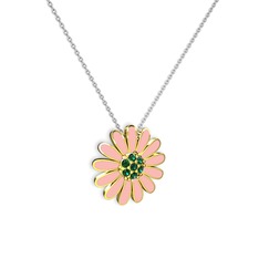 Yeşil kuvars 925 ayar altın kaplama gümüş kolye (Pastel pembe mineli, 40 cm beyaz altın rolo zincir)