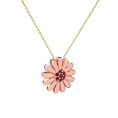 Rodolit garnet 925 ayar rose altın kaplama gümüş kolye (Pastel pembe mineli, 40 cm altın rolo zincir)