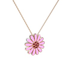 Papatya Kolye - Kök yakut 925 ayar rose altın kaplama gümüş kolye (Pembe mineli, 40 cm rose altın rolo zincir) #1tvd9qn