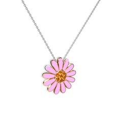 Papatya Kolye - Sitrin 18 ayar rose altın kolye (Pembe mineli, 40 cm beyaz altın rolo zincir) #1u5uouw