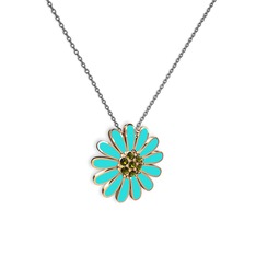 Papatya Kolye - Peridot 925 ayar rose altın kaplama gümüş kolye (Turkuaz mineli, 40 cm gümüş rolo zincir) #1u8rpyy