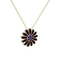 Lab safir 18 ayar rose altın kolye (Siyah mineli, 40 cm gümüş rolo zincir)