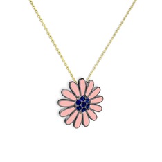 Lab safir 925 ayar siyah rodyum kaplama gümüş kolye (Pastel pembe mineli, 40 cm altın rolo zincir)