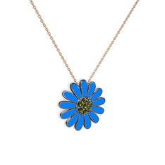 Papatya Kolye - Peridot 925 ayar siyah rodyum kaplama gümüş kolye (Mavi mineli, 40 cm rose altın rolo zincir) #1urbafh